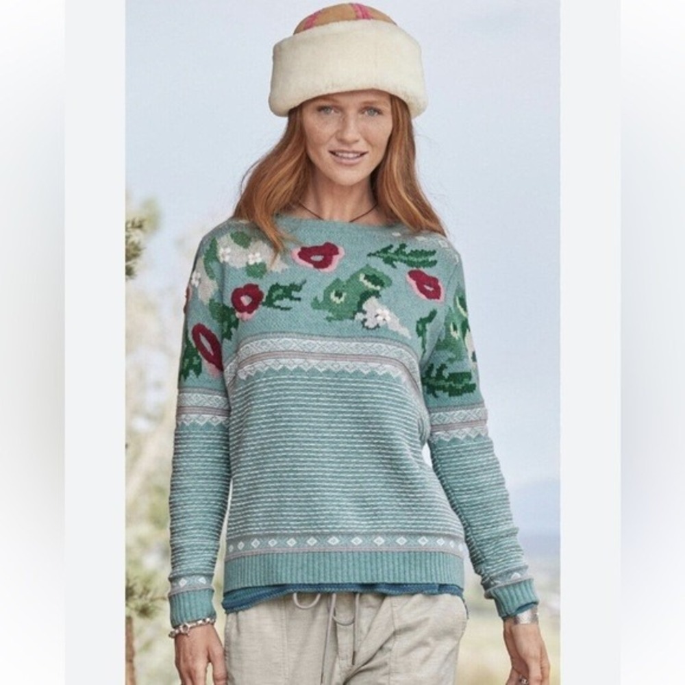 Sundance Floral Intarsia Sweater Womens Small Blue Wool‎ Blend Embroidered Boho